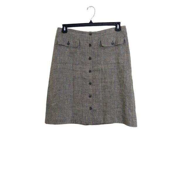 Jones New York Vintage Linen Blend Skirt Womens 12 Gray Button Front Pockets - Picture 1 of 5